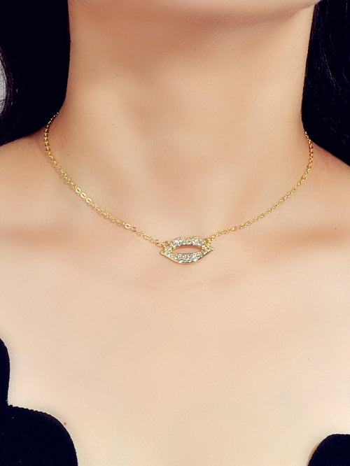 Gift Jewellery Valentine's Day Gold Chain Rhinestone Love Lips Pendant