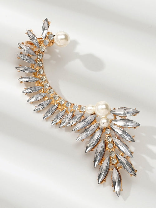 Luxurious Rhinestone Pearl Decor Ear Clip Climber Around Earring for