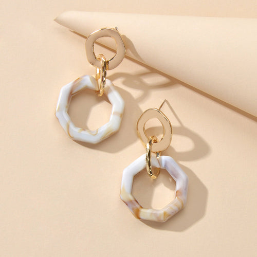 Retro Gold Lock Mottled Acrylic Marble Dangle Geometric Pierced Party