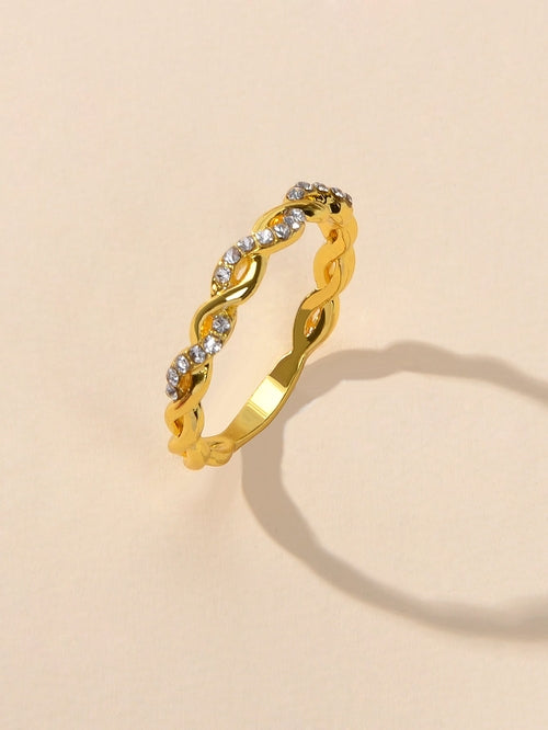 Band Women Gold Metal with Rhinestone Entangled Finger Ring Engagement