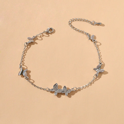 Rhinestone Decor Silver Butterfly Charm Chain Bracelet Best Friends