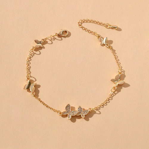 Rhinestone Decor Silver Butterfly Charm Chain Bracelet Best Friends