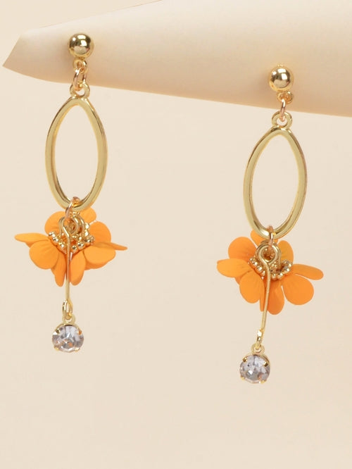 Orange Charm Rhinestone Charm Gold Colour Dangle Earrings Women Party