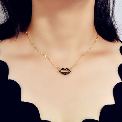 Gift Jewellery Valentine's Day Gold Chain Rhinestone Love Lips Pendant