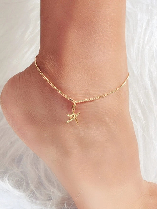 1 pc Silver Gold Starfish Charm Anklet Boho Beach Bracelet Foot Chain
