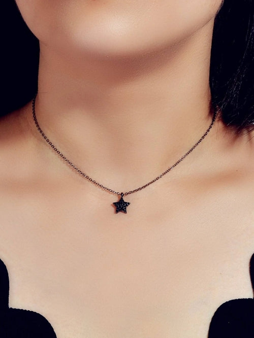 Fashion Rhinestone Jewellery Black Star Pendant Necklace Beautiful
