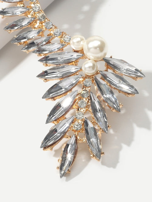 Luxurious Rhinestone Pearl Decor Ear Clip Climber Around Earring for