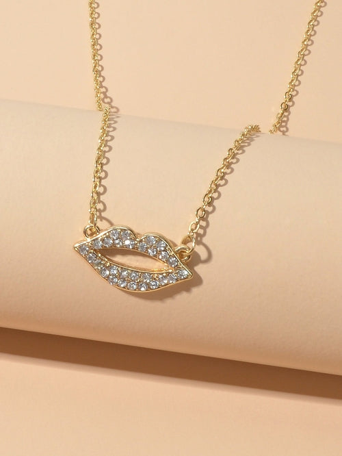 Gift Jewellery Valentine's Day Gold Chain Rhinestone Love Lips Pendant