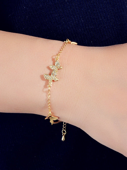 Rhinestone Decor Silver Butterfly Charm Chain Bracelet Best Friends