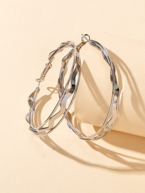 Gold Silver Geometric Statement Big Hoop Dangle Earrings Girls Party