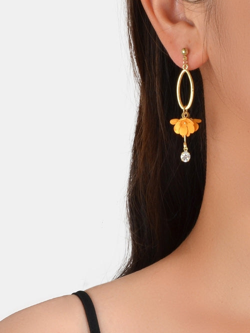 Orange Charm Rhinestone Charm Gold Colour Dangle Earrings Women Party