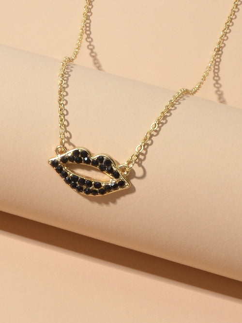 Gift Jewellery Valentine's Day Gold Chain Rhinestone Love Lips Pendant
