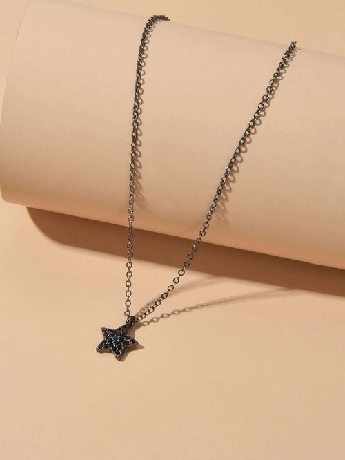 Fashion Rhinestone Jewellery Black Star Pendant Necklace Beautiful