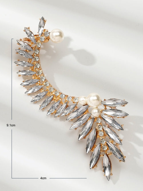 Luxurious Rhinestone Pearl Decor Ear Clip Climber Around Earring for