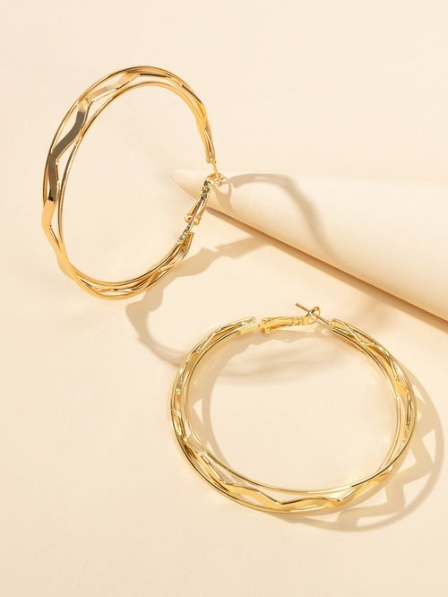 Gold Silver Geometric Statement Big Hoop Dangle Earrings Girls Party