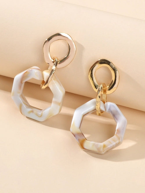 Retro Gold Lock Mottled Acrylic Marble Dangle Geometric Pierced Party