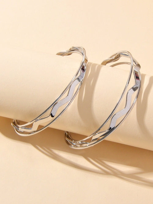 Gold Silver Geometric Statement Big Hoop Dangle Earrings Girls Party