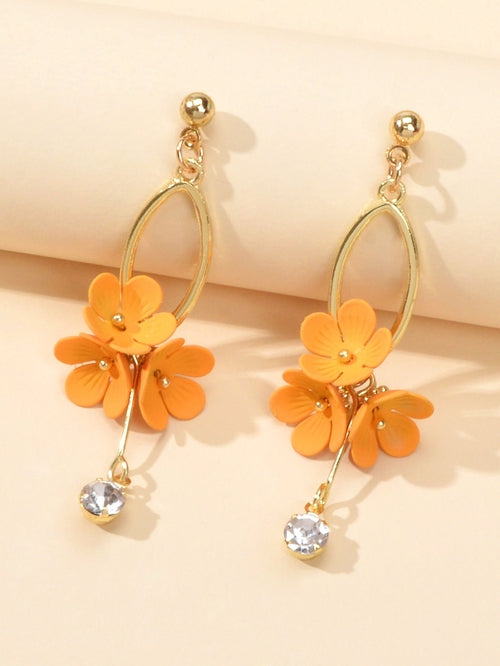 Orange Charm Rhinestone Charm Gold Colour Dangle Earrings Women Party