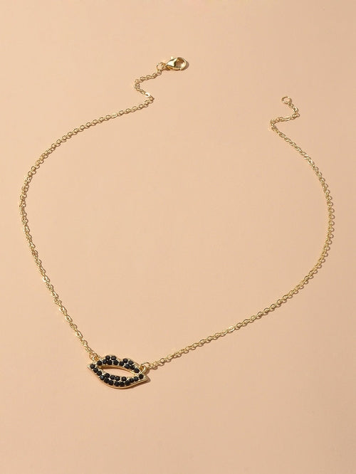 Gift Jewellery Valentine's Day Gold Chain Rhinestone Love Lips Pendant