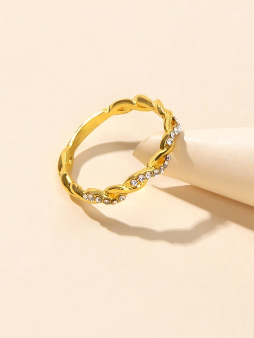 Band Women Gold Metal with Rhinestone Entangled Finger Ring Engagement