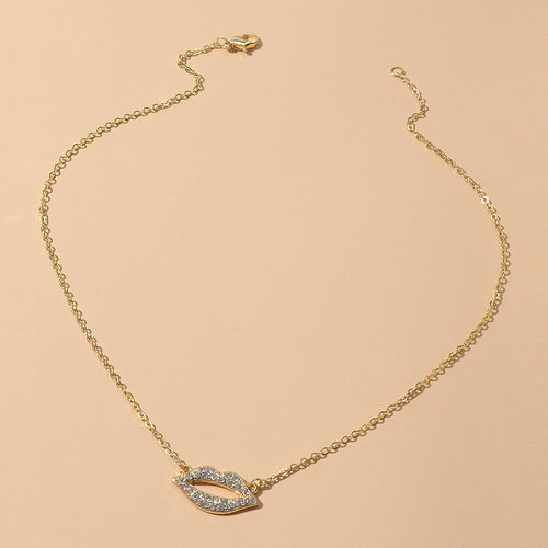 Gift Jewellery Valentine's Day Gold Chain Rhinestone Love Lips Pendant