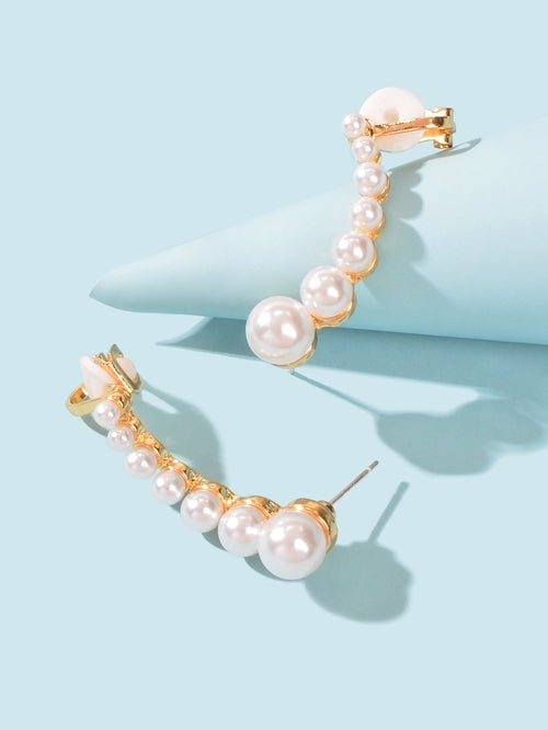 Cartilage Jewelry Ear Cuff Pearl Piercing Crawler Climber Stud Earring