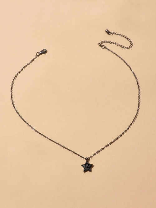 Fashion Rhinestone Jewellery Black Star Pendant Necklace Beautiful