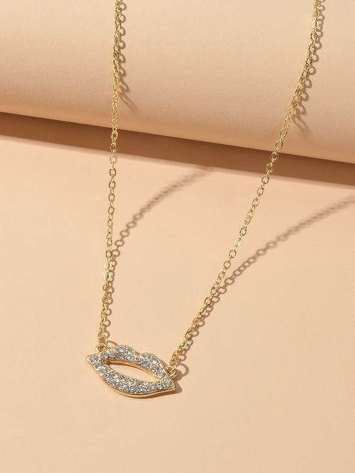 Gift Jewellery Valentine's Day Gold Chain Rhinestone Love Lips Pendant