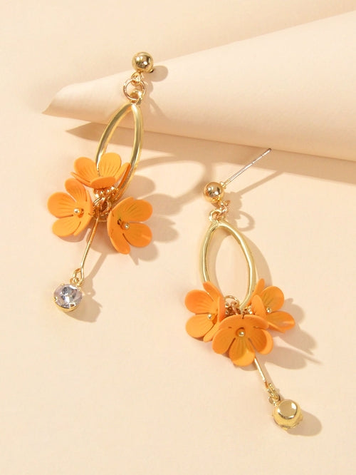 Orange Charm Rhinestone Charm Gold Colour Dangle Earrings Women Party