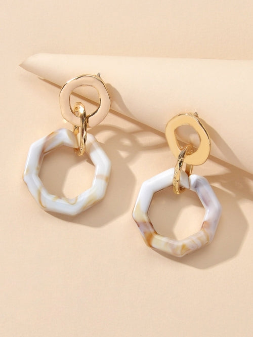 Retro Gold Lock Mottled Acrylic Marble Dangle Geometric Pierced Party