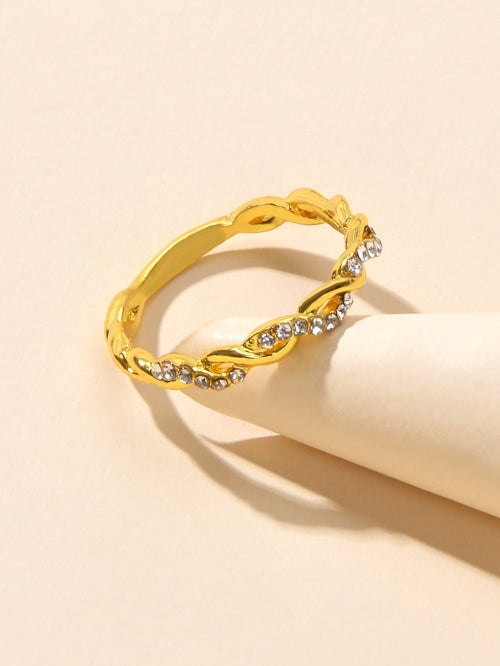 Band Women Gold Metal with Rhinestone Entangled Finger Ring Engagement