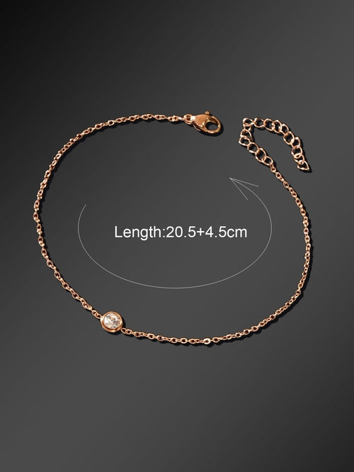 Delicate Summer Beach Rose Gold Chain Rhinstone Charm Anklets Women
