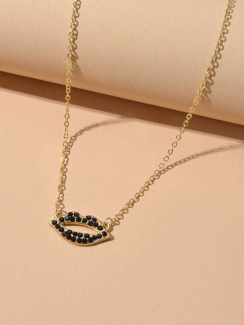 Gift Jewellery Valentine's Day Gold Chain Rhinestone Love Lips Pendant