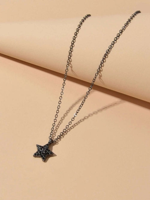 Fashion Rhinestone Jewellery Black Star Pendant Necklace Beautiful