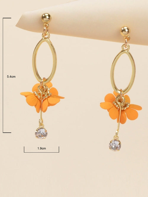 Orange Charm Rhinestone Charm Gold Colour Dangle Earrings Women Party