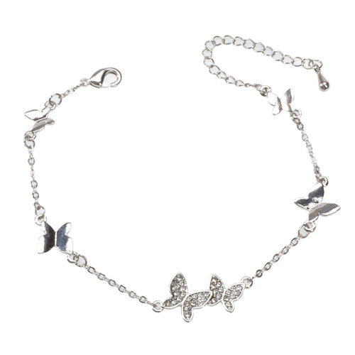 Rhinestone Decor Silver Butterfly Charm Chain Bracelet Best Friends
