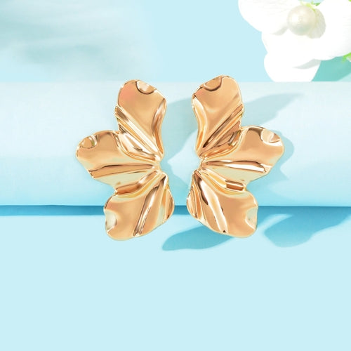 Stylish Golden Metal Geometric Irregular Leaf Stud Party Earrings for